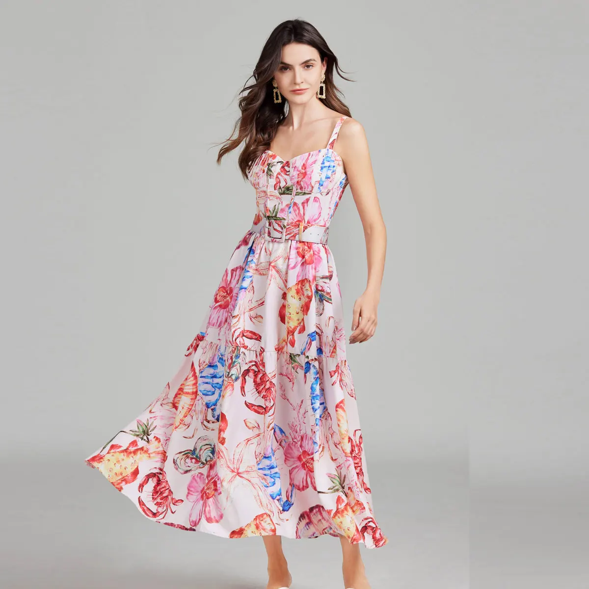 Vestido largo sin mangas y espalda descubierta para mujer, vestido bohemio con estampado Floral y cinturón antideslizante, informal, para playa y verano, 2024