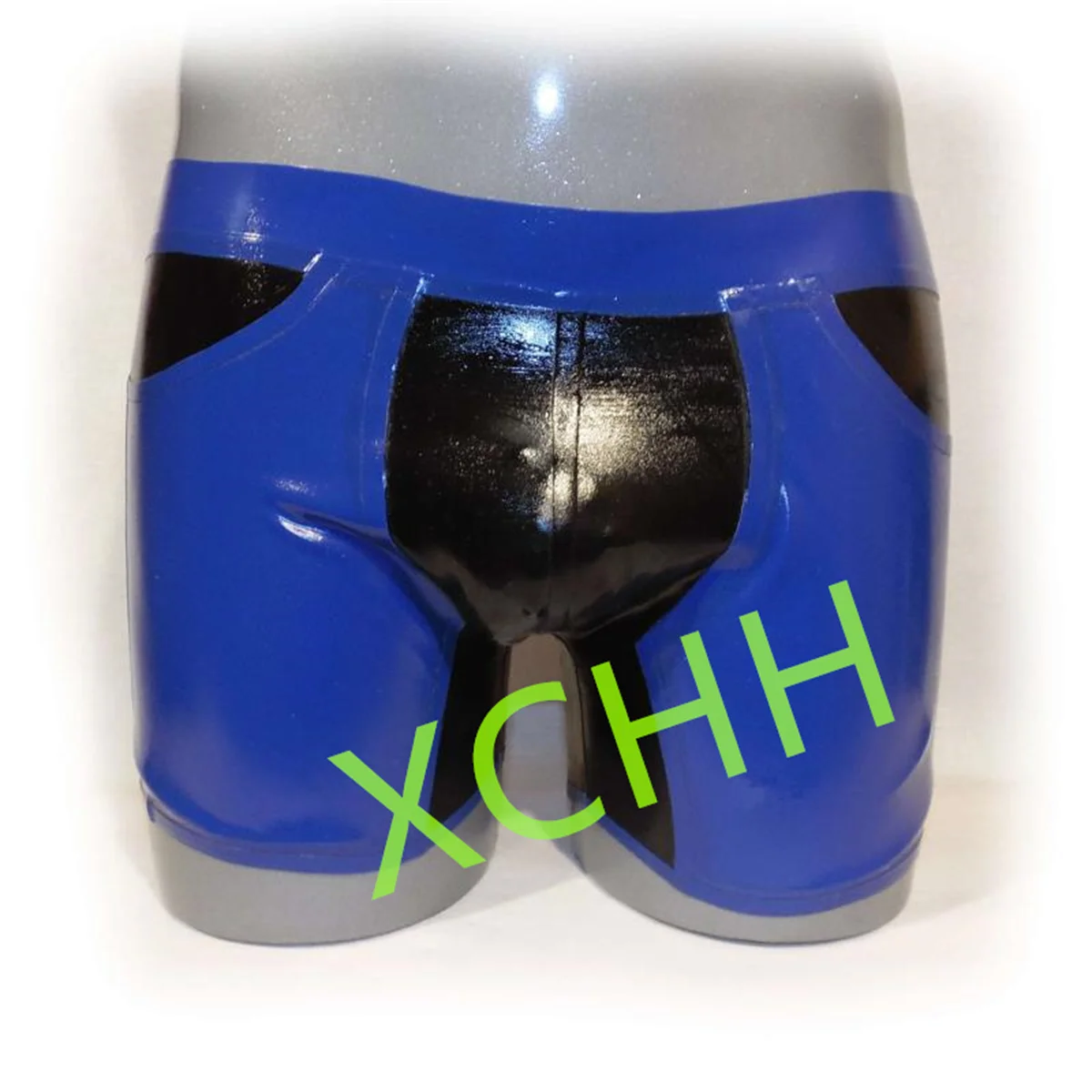 Latex Herren Shorts Gummi-Höschen Blau mit schwarzen Unterhosen Herren Shorts Hosen Handgefertigte Boxer Cosplay Kostüme nach Maß