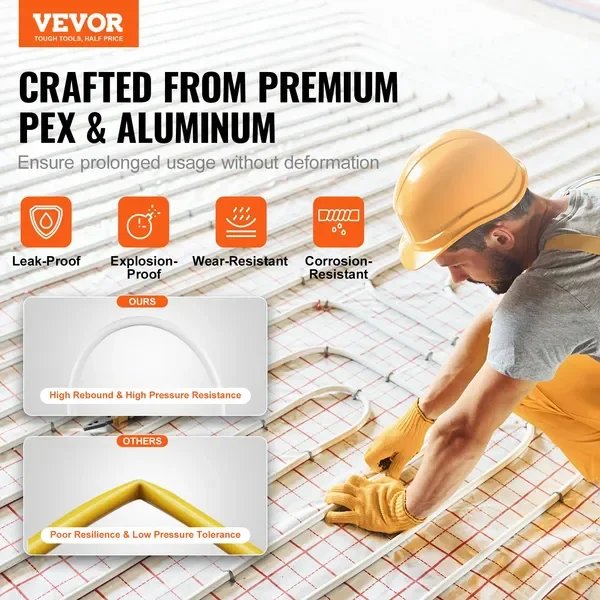 أنبوب VEVOR PEX-AL-PEX، أنبوب مركب من الألومنيوم والبلاستيك بقطر 656 قدمًا، أنبوب PEX للأرضية المشعة، بسمك 0.08 بوصة