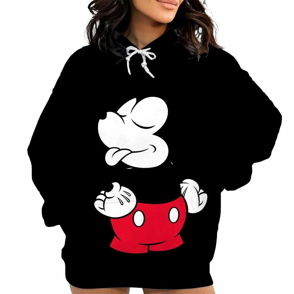 جديد مطبوعة المرأة هوديس ميكي ماوس طباعة ثلاثية الأبعاد قناع السترة البلوز مع جيب هوديي الشارع الشهير فضفاضة مريحة