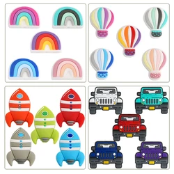 Sunrony 5/10Pcs Focal Silicone Beads Cartoon Rainbow Car Air Balloon For Jewelry Making DIY KeyChain Necklace Accessories