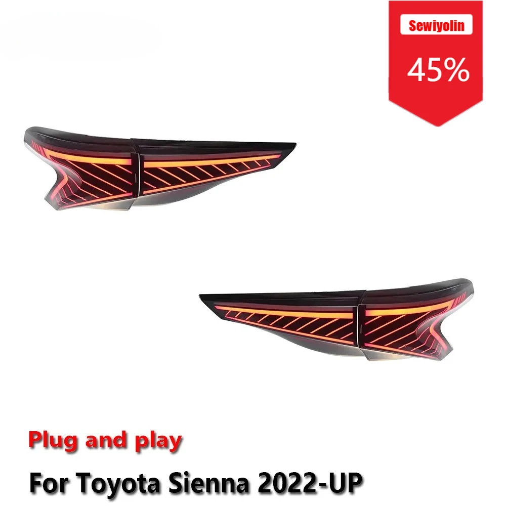

Sewiyolin автомобильные светодиодные задние фонари в сборе для Toyota Sienna 2022-UP, авто противотуманные DRL, стоп-сигнал, указатель поворота, Plug and Play