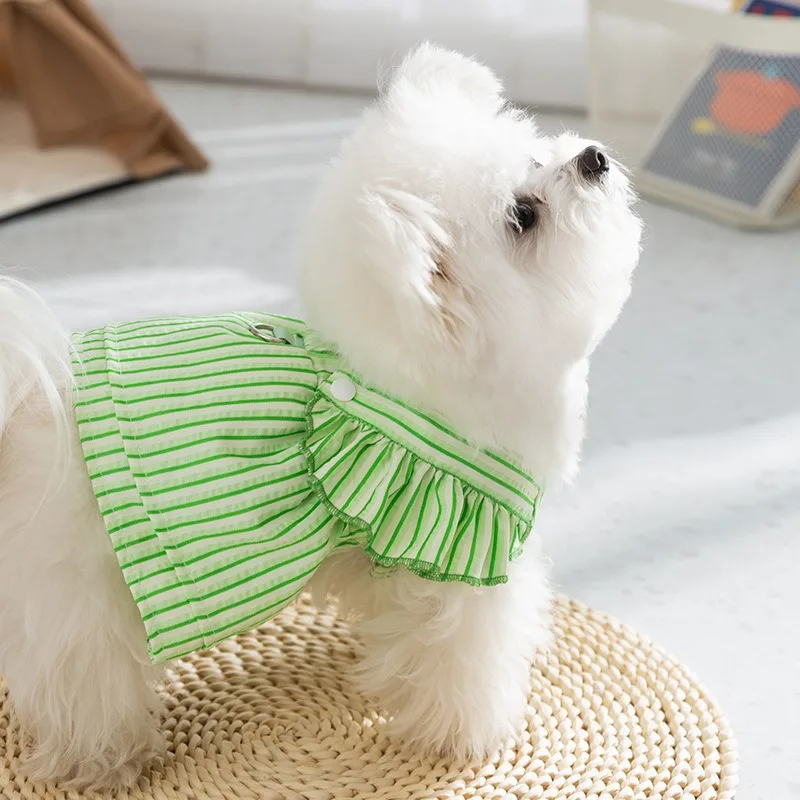 Striped Fly Sleeve Dog Clothes Summer Carrier Dress Small Dog Bichon Coolred Dresses Pet Pretty Princess Dresses