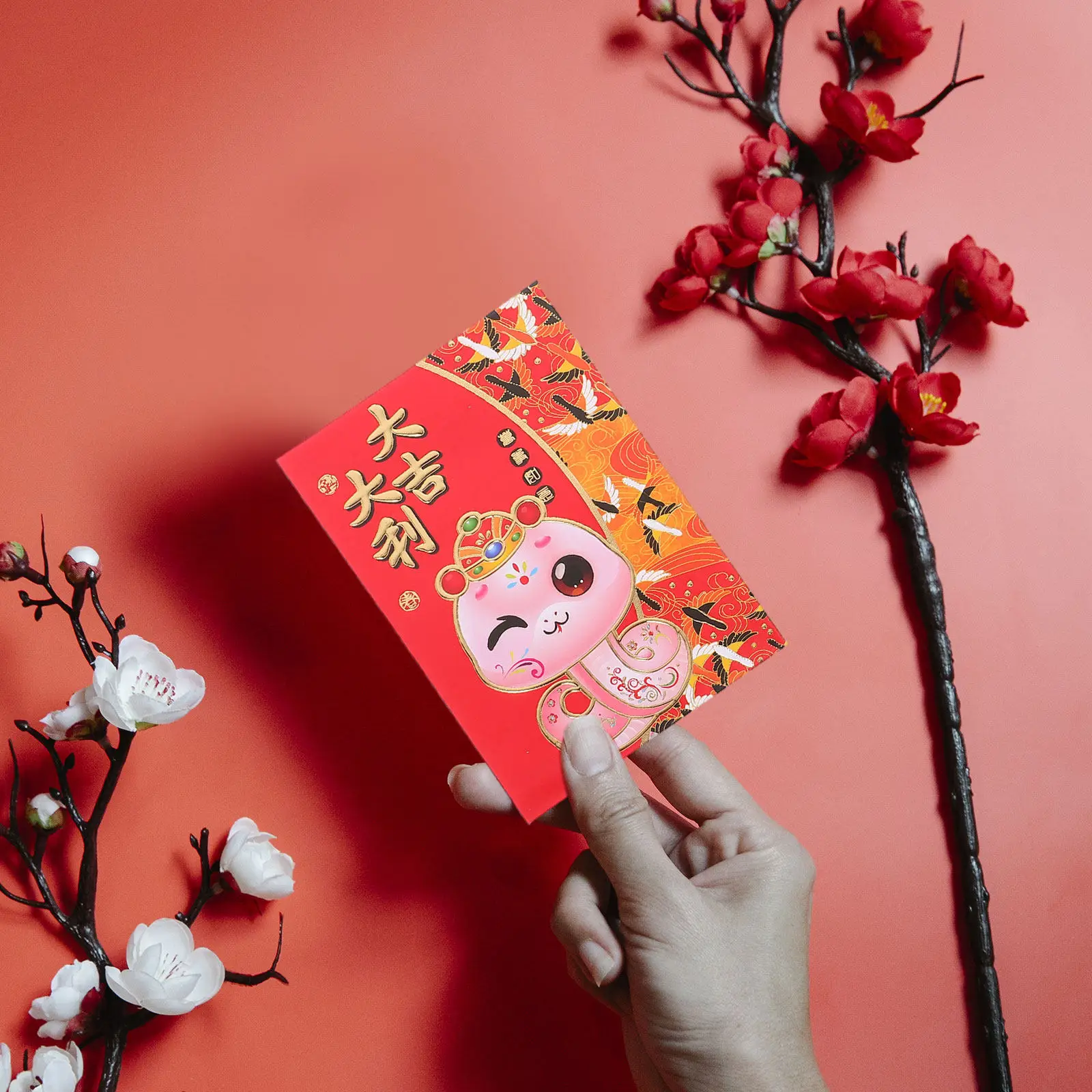 

60Pcs Chinese New Year Red Envelopes with Cartoon Snake Design Spacious Paper Packet 2025 Spring Festival Gift