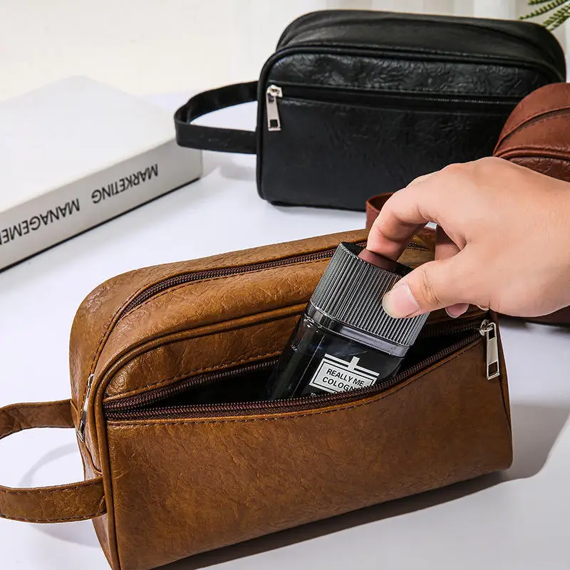 الرجال المحمولة السفر مستلزمات التجميل حقيبة التخزين بولي PU سعة كبيرة حقيبة مستحضرات تجميل منظم مستحضرات التجميل للذكور سستة حقائب اليد