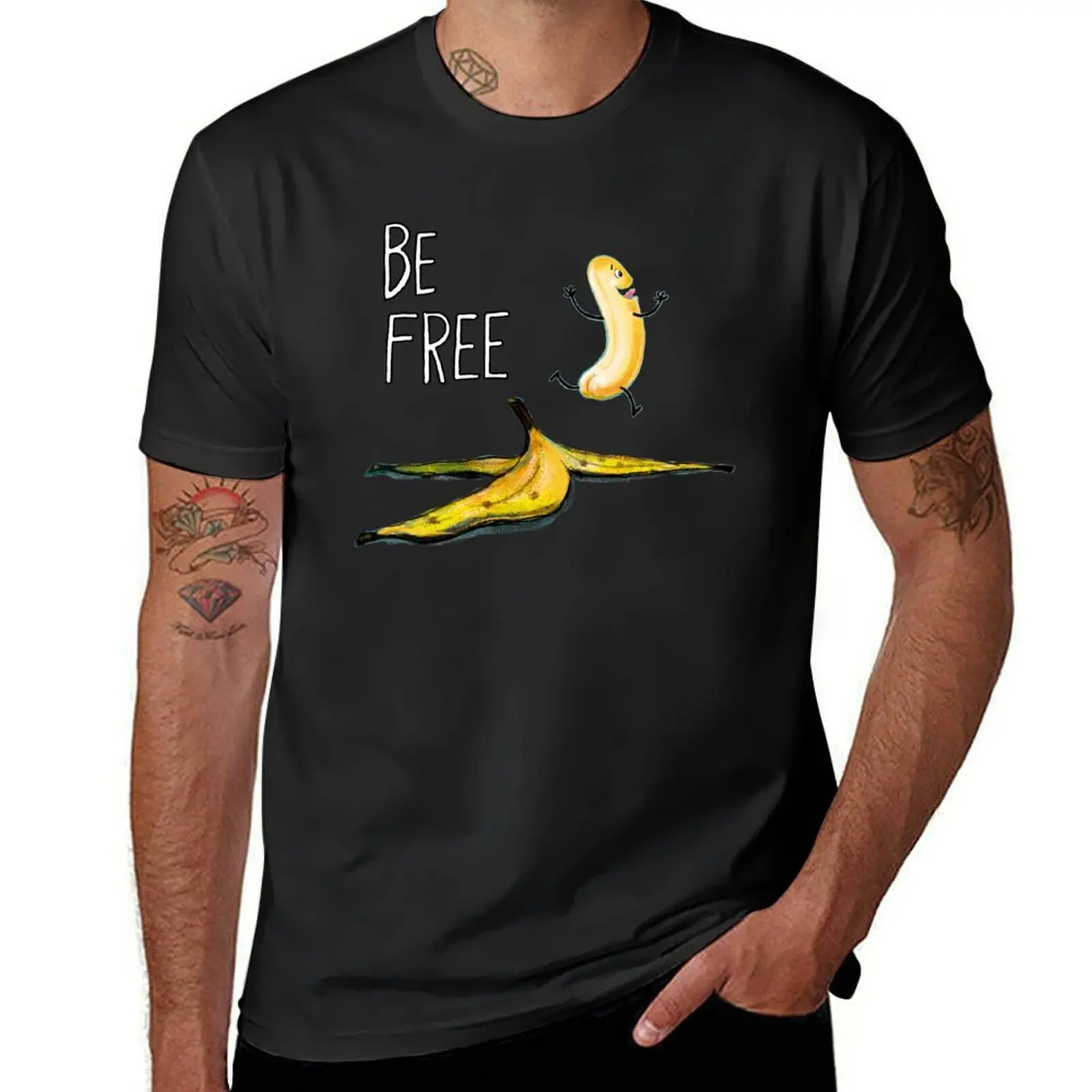 Be Free Banana by Kaz T-Shirt summer tops customs design your own sweat shirts, men