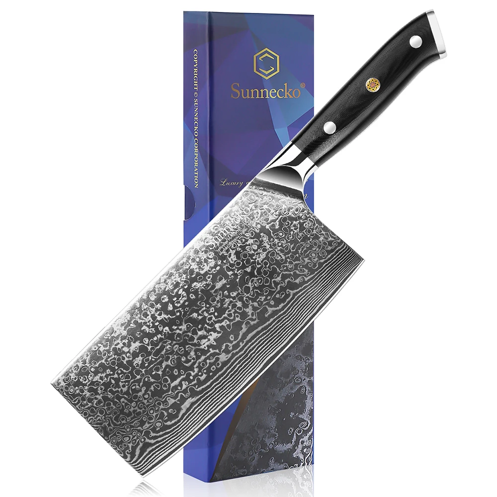 

Sunnecko Cleaver Slicing Knives 7"/178mm High Quality 73 Layers VG10 Damascus Steel Meat Cutting Knife Kitchen Black G10 Handle