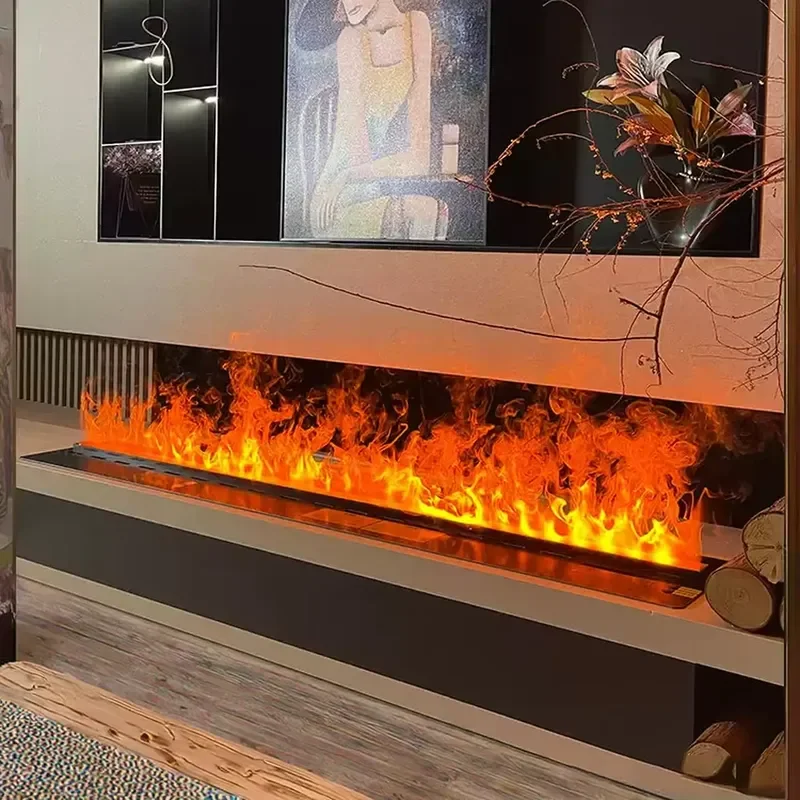 For 3D Electric Fireplace Colorful Steam Flame Effect Steel Construction Modern Luxury Design for Hotel Use Wall