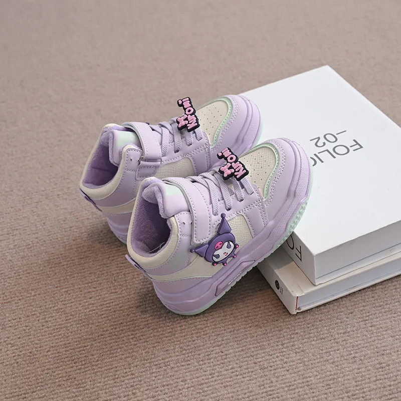 

New My Melody Kuromi Anime Girls Sneakers Velvet Autumn Winter Thick Sole Student Anti-Slip Warm Leisure Fashion Kawaii Cartoon