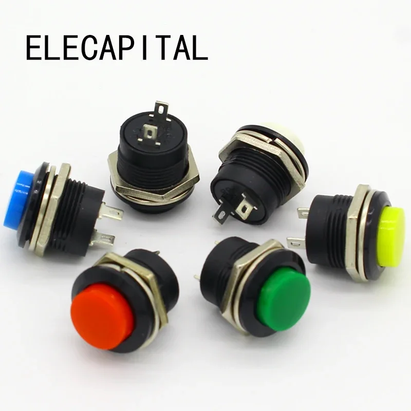 6 pcs R13-507 Momentary SPST NO Red Round Cap Push Button Switch AC 6A/125V 3A/250V 6color