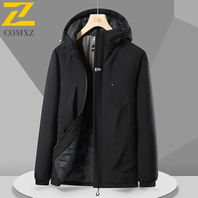 COMXZ 2025 Autumn Winter Graphene Fleece Lined Waterproof Windproof Jacket Men Loose Fit Warm Hiking lightweight windbreaker