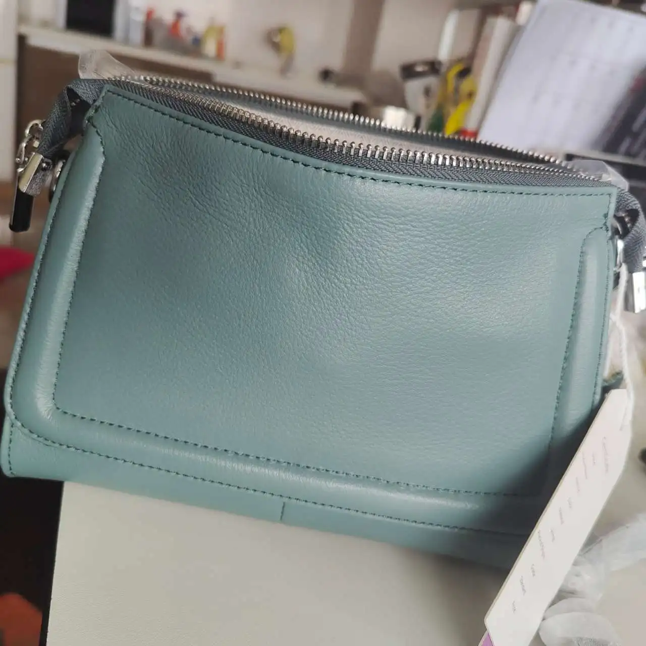 Zency Fashion Blue Chain Handbags Soft Leather Top-handle Bag For Women Luxury Small Underarm Bag Green Crossbody Bag For Summer