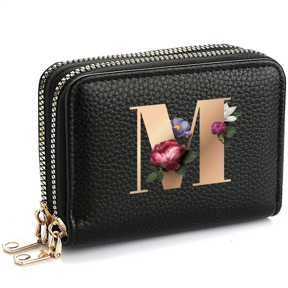 

Women's Credit Card Holder Wallet, Fashionable Double-Zipper Letter Printed multi-slot Credit Card And Coin Wallet for Women
