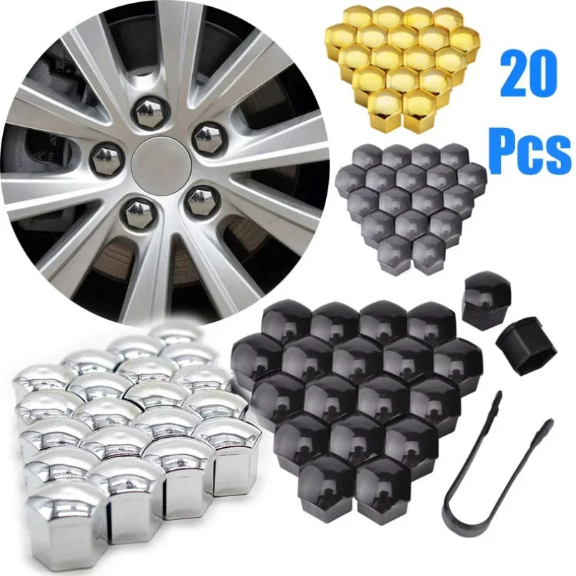 20 Peças Capas de Porca de Roda para Carro 17mm/19mm/21mm, Capas de Parafuso de Cubo Automotivo em Plástico Preto Antipoeira, Acessórios para Pneus