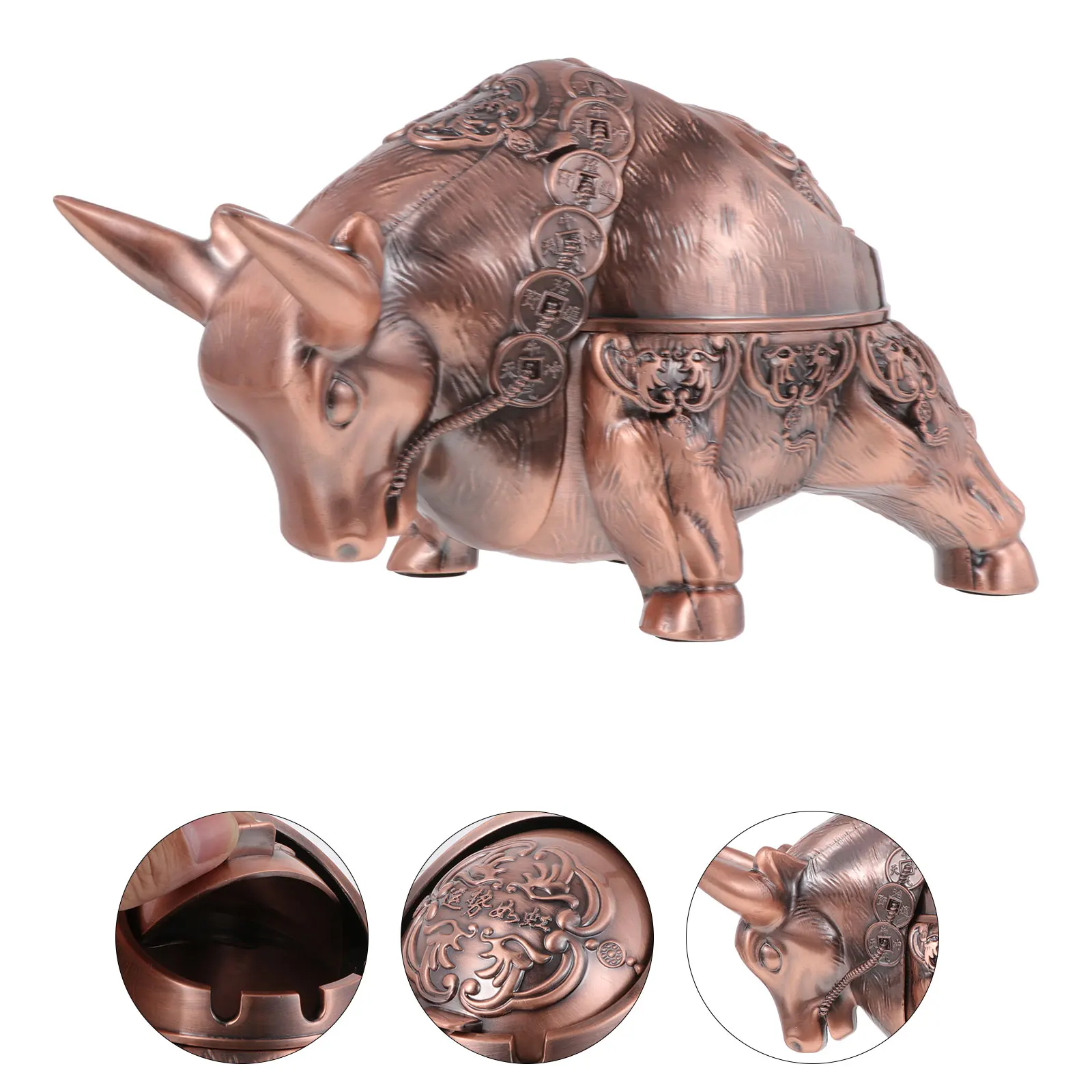 

1pc Chinese Style Ashtray Zinc Alloy Cigarette Butt Container Desktop Decoration Creative Office Home Use Smoke Ash Holder