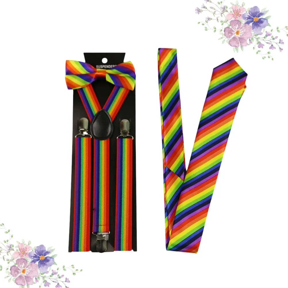 

3pcs Colorful Stripe Adjustable Suspenders For Jeans Pants Rainbow Elastic Braces Unisex Fashion Party Costume Accessory