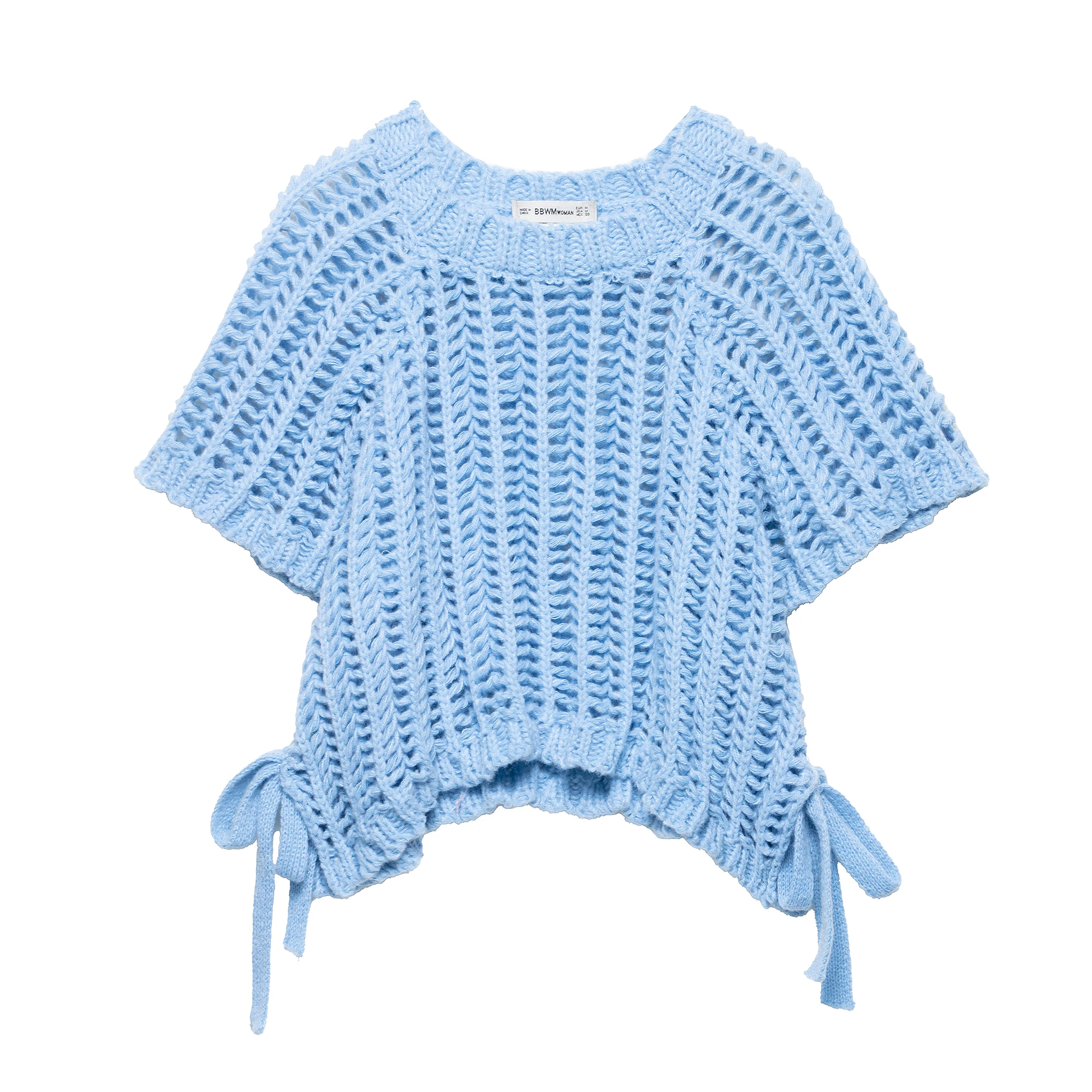 

Лето 2025 года, новый продукт, женская одежда, разноцветный модный простой кружевной топ с круглым вырезом и толстыми иглами, подол с боковым разрезом