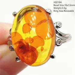 Natural Piebald Amber Adjustable Ring Women Yellow Amber Oval Ring Jewelry 925 Sterling Silver AAAAA