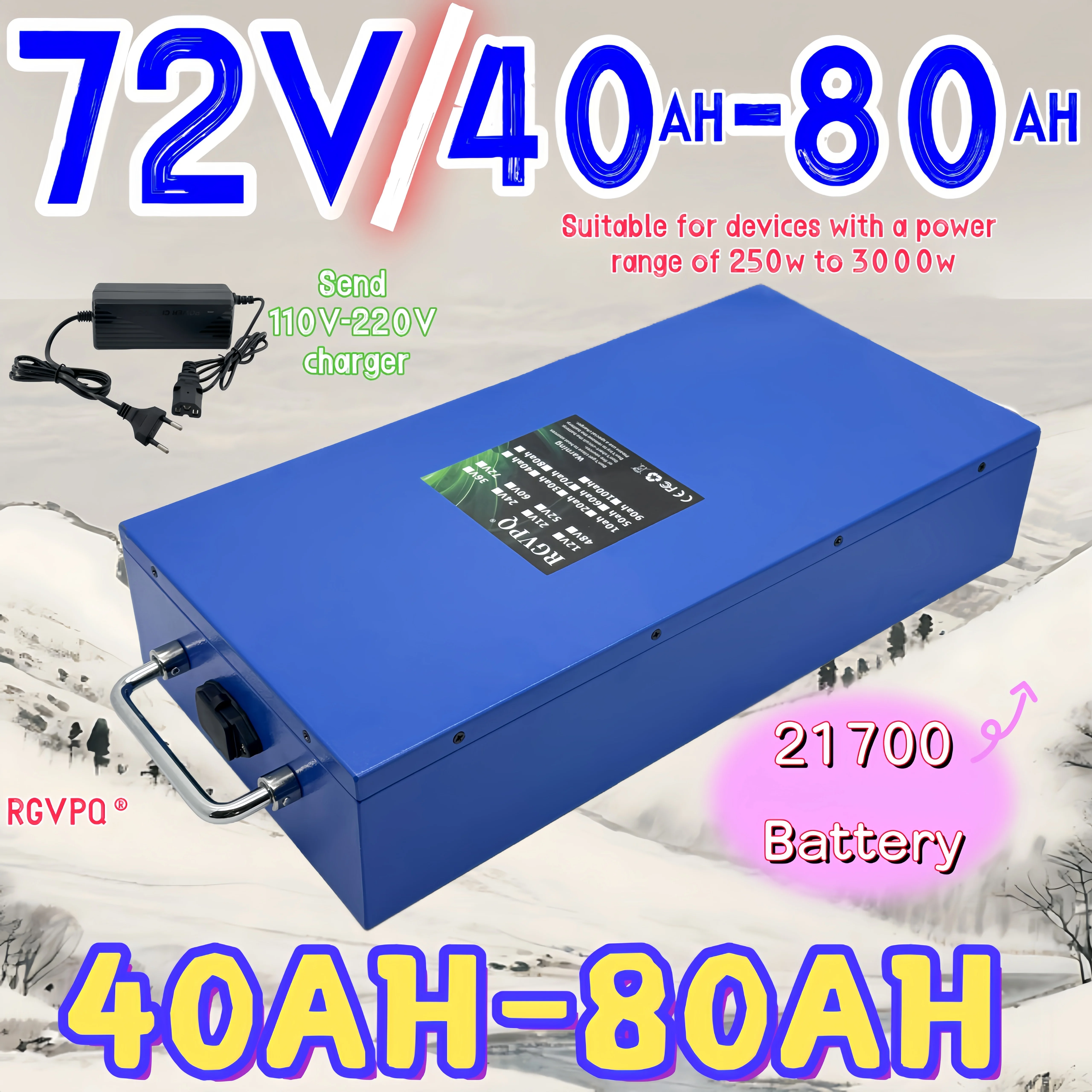 

21700 battery 20S,new 72V 80AH lithium battery pack, in stock, suitable for 3000W high-power 84V electric two wheeled vehicles