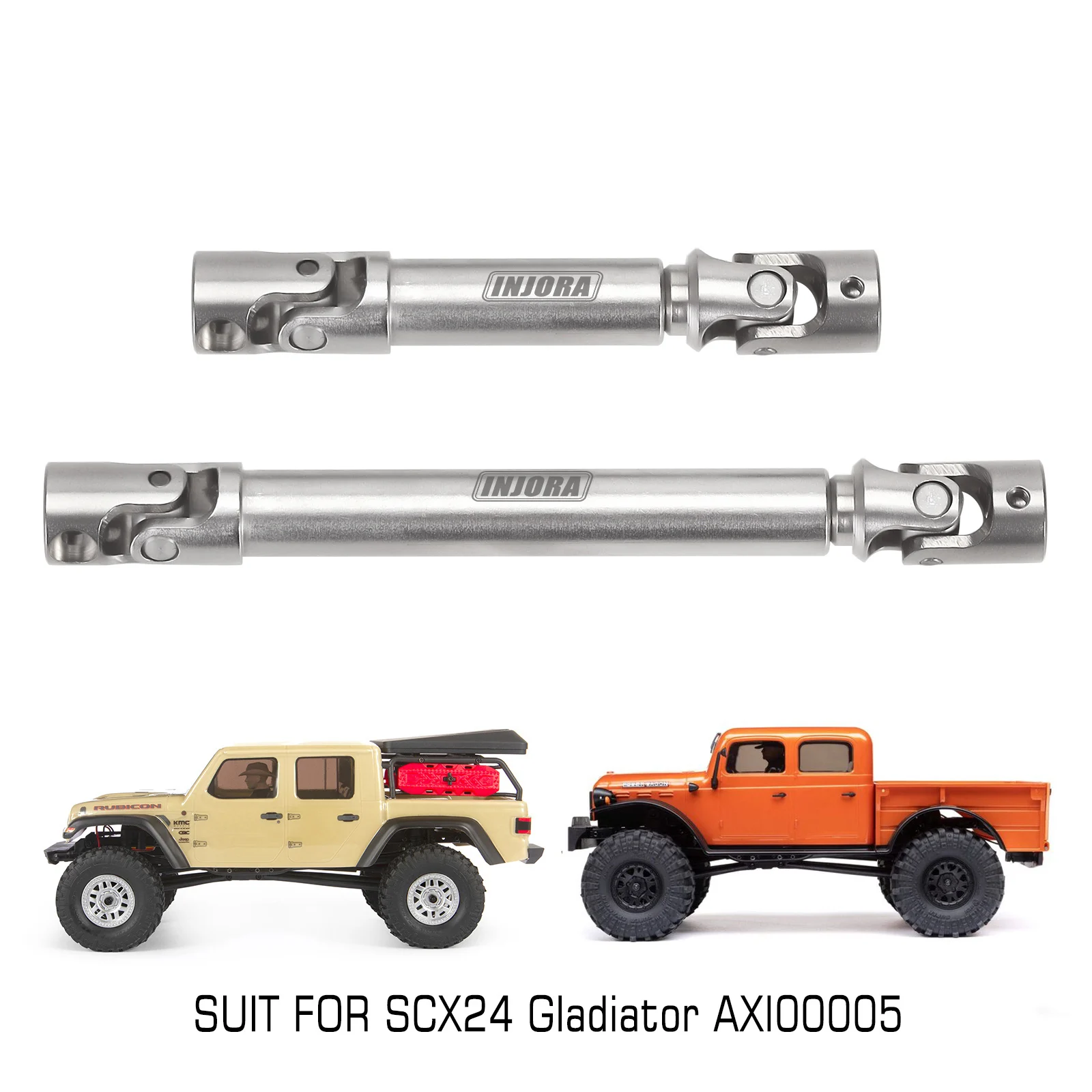 INJORA 2PCS Hardened Stainless Steel Center Drive Shaft for 1/24 RC Crawler Axial SCX24 Jeep Gladiator Dodge Power Wagon Upgrade