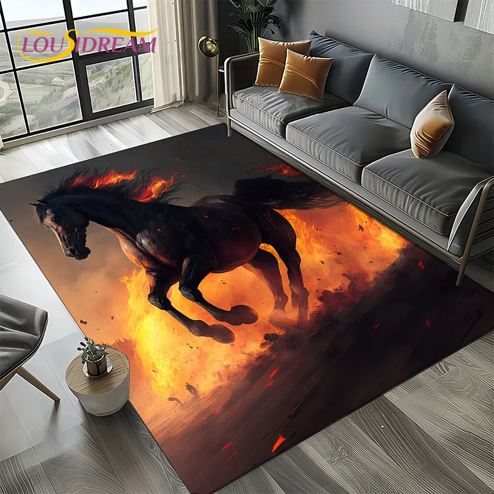 HD Horse Pentium Gallant Steed  Animal Carpet Rug for Living Room Bedroom Home Sofa Decoration,Kid Area Rug Non-slip Floor Mat