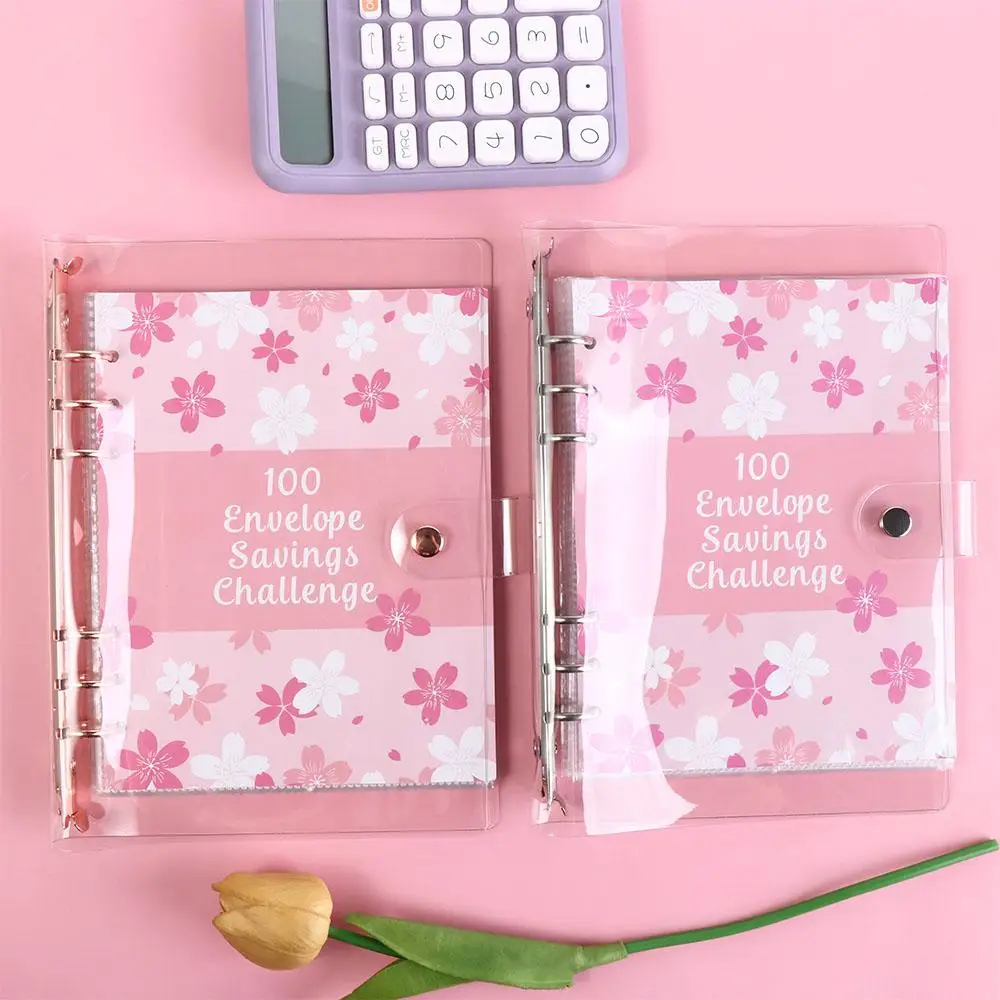 

A5 Savings Challenge Binder Sakura Style PVC Cash Envelopes Binder Exquisite Convenient 100 Envelope Binder Save Money