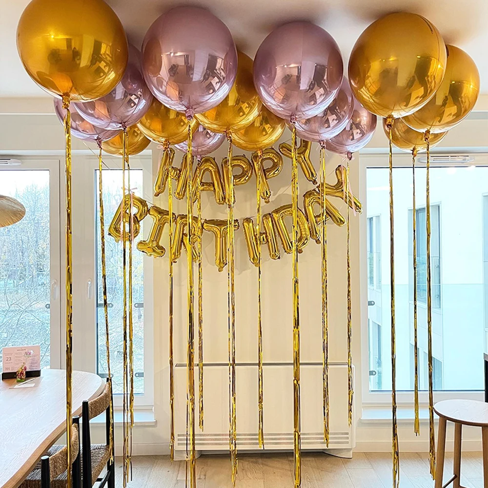 10 Stück Metallische Goldfolien-Ballons mit Quastenenden 22 Zoll 4D Runde Ballons Lametta-Folien-Fransenvorhang für Hochzeit Geburtstag Dekoration – Detail 3
