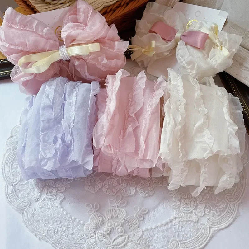 10Meters Lolita Ruffle Lace Ribbon Wide Chiffon Cotton Trim HairBow Headdress Headband Clips Material Cosplay Accessories Tape