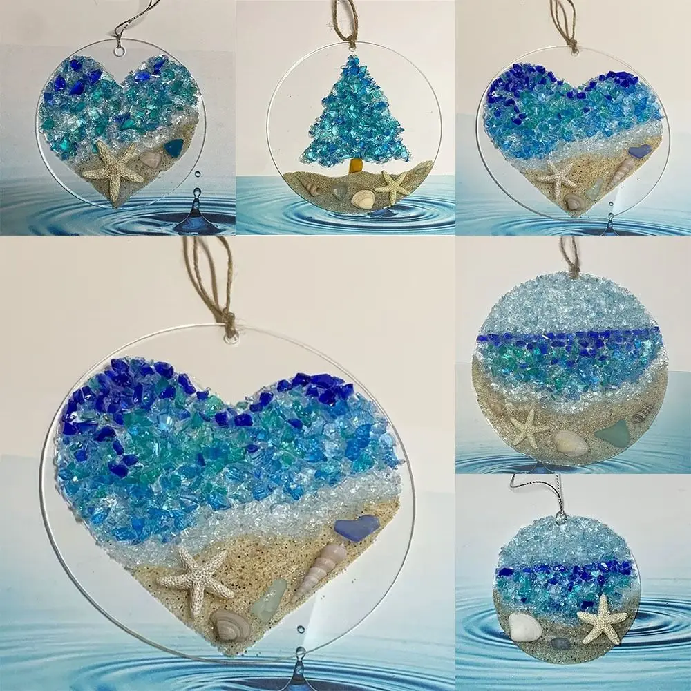 Sea Glass Sun Catcher Ocean Crashing Wave Pendant Beach Ornament Beach Couple Sun Catcher Memorial Crafts Pendant