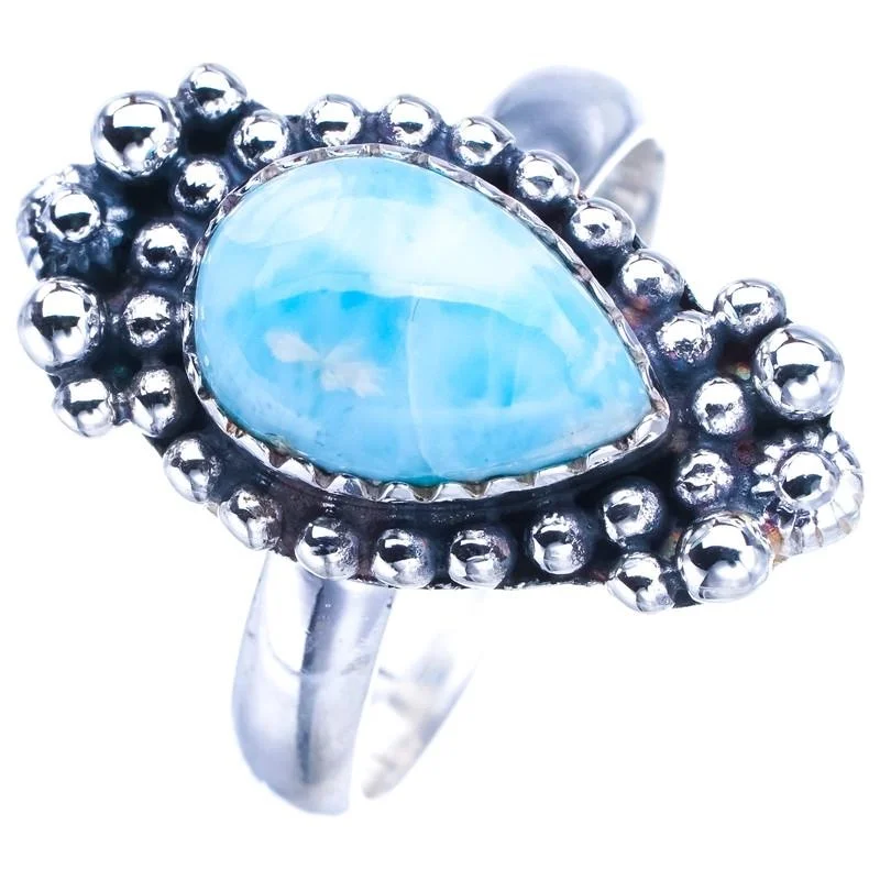 StarGems Natural Larimar  Handmade 925 Sterling Silver Ring 7.75 F0247