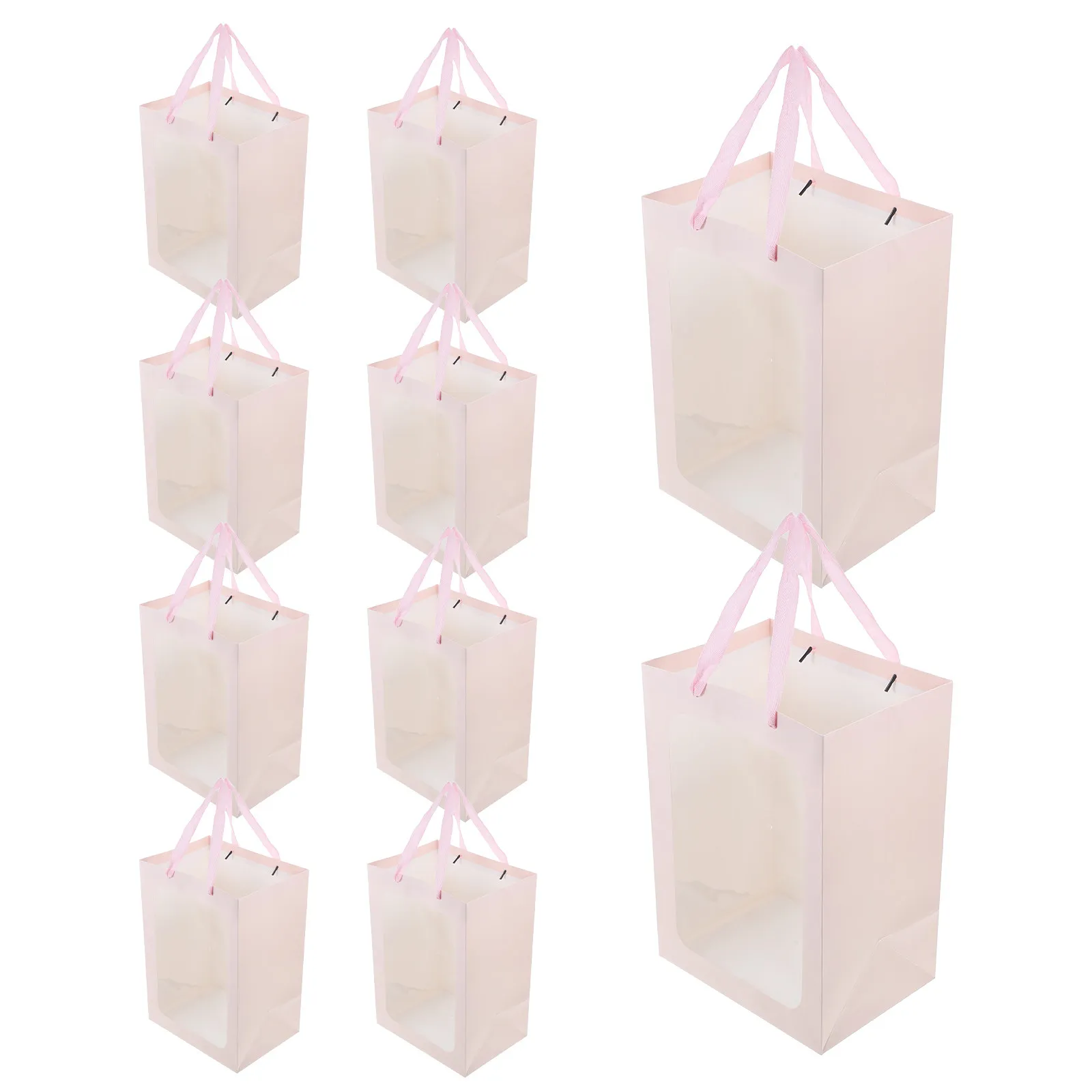 

10Pcs Floral Tote Bags with Transparent Window Stylish Flower Packaging Pouch for Festivals Weddings Birthdays Retail Gift