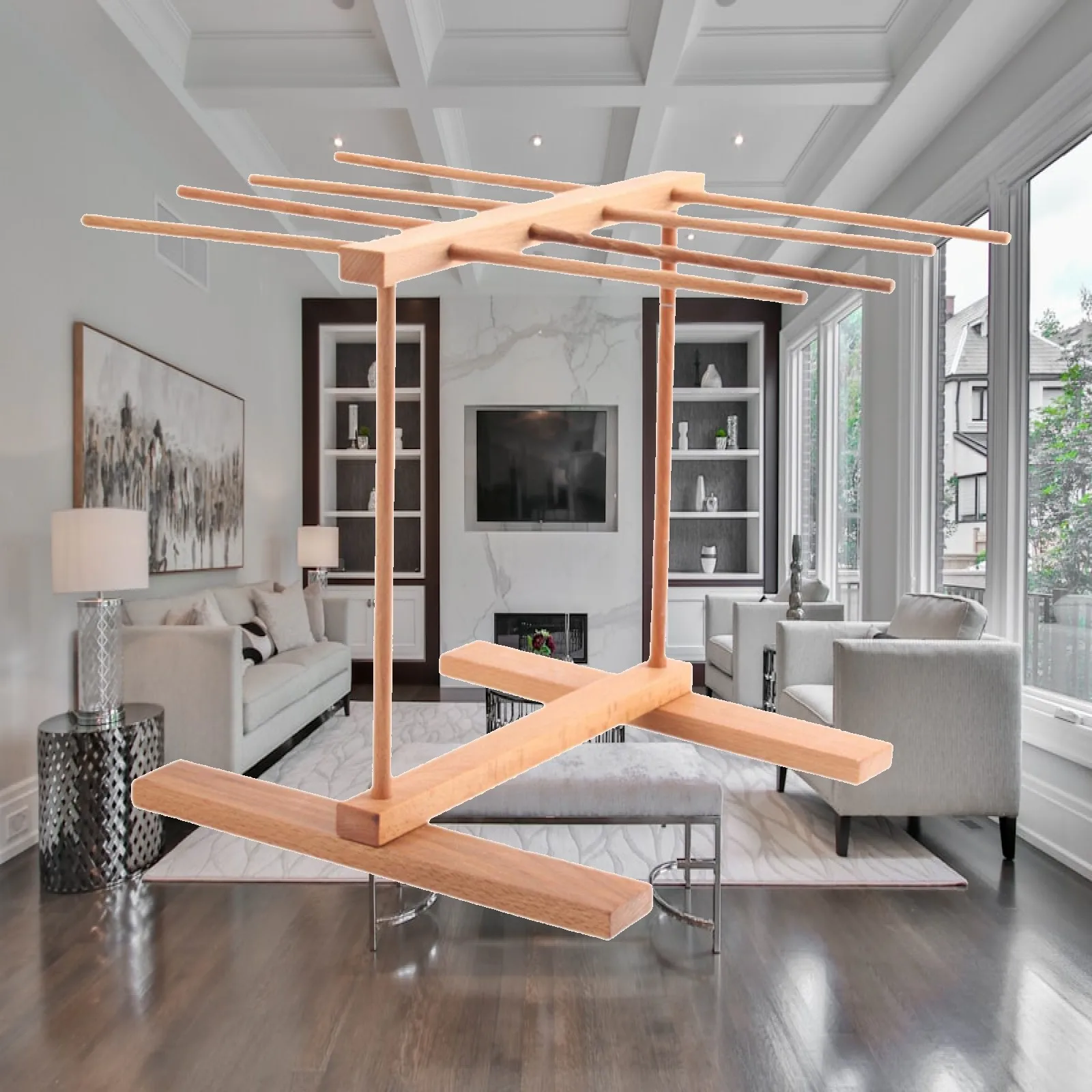 Wood Pasta Dryer Rack Noodles Hanging Stander Pasta Making Tools Homemade Save Space with 8 Arms for Drying Home