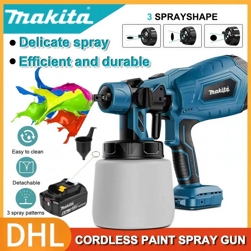 Pistolet à peinture électrique sans fil Makita original, pulvérisateur de peinture pour voiture, mobilier, revêtement en acier, aérographe compatible avec batterie 18 volts