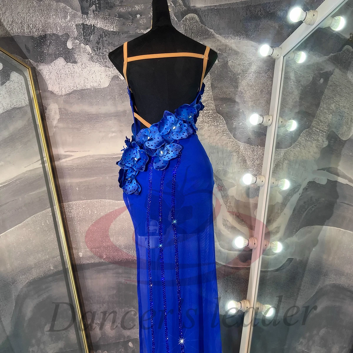 فستان راقص لاتيني للأطفال البالغين عالي الجودة مخصص من كلاين بلو فلاور تشا تشا سامبا للأداء الاحترافي