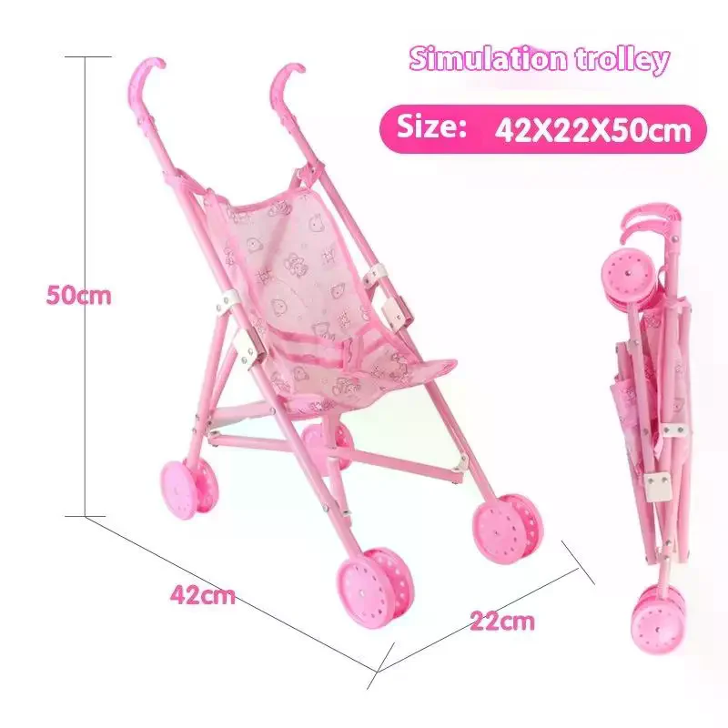 1Pcs Durable Interactive Dolls Pram Stable Baby Stroller With T-Shaped Belt Baby Doll Stroller Toy Pretend Play Doll Accessories