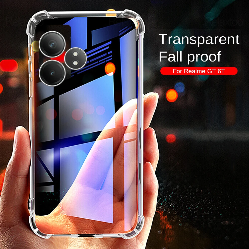 RealeGT6T Case Transparent Airbags Shockproof TPU Soft Cover For Realme GT6T GT 6T 6 T T6 4G 5 2024 Camera Protect Fundas RealmI