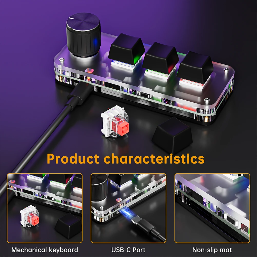 Mini Customized Mechanical Keyboard Bluetooth Hot Swappable Macro Programmable Keyboard 3 Key 1 Knob Shortcut Keyboard