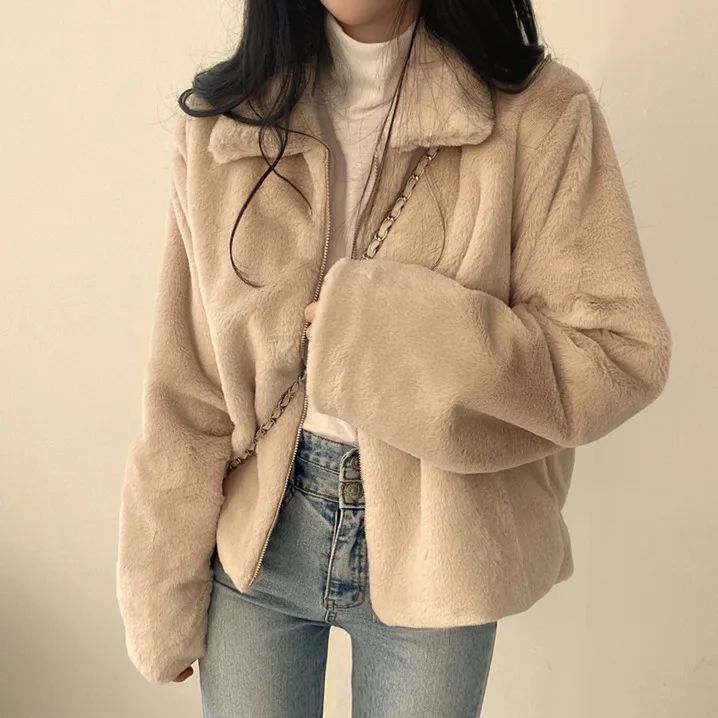 

Thiened ort Fur Jaet Women's Korean Sle Spring Autumn Winter Zipper Closure Regular Fit Inner Wear Casual Outerwear