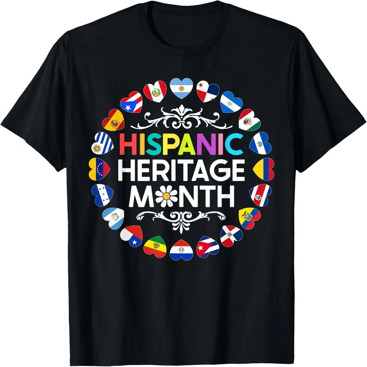 Hispanic Heritage Month Heart Flags Latino Countries Celebration T-Shirt