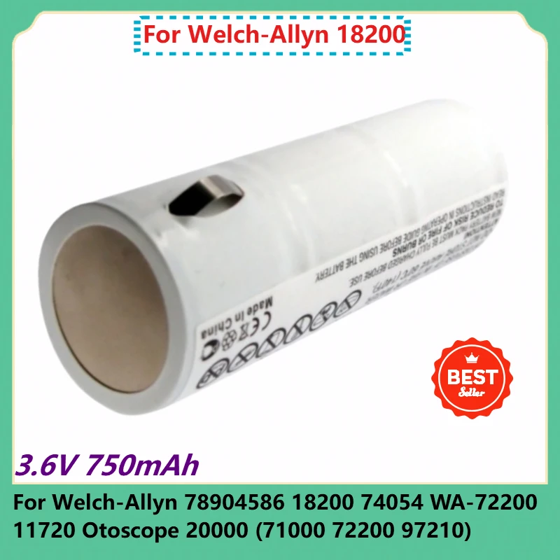 

3.6V 750mAh Rechargeable Battery for Welch-Allyn 78904586 18200 74054 WA-72200 11720 Otoscope 20000 (71000 72200 97210) Medicalr
