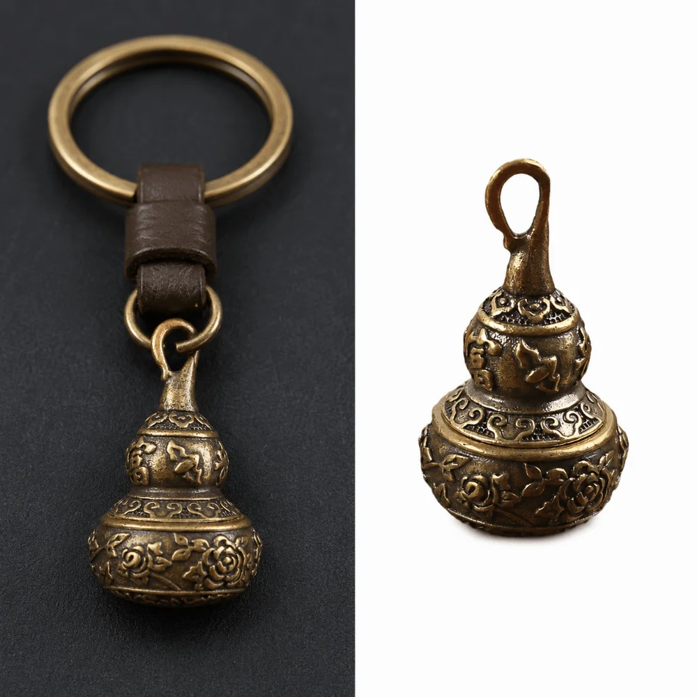 Brass Material Gourd Pendant Charm Engraved Chinese Fu Detachable Structure Chinese Fortune Amulet Antique Copper Finish