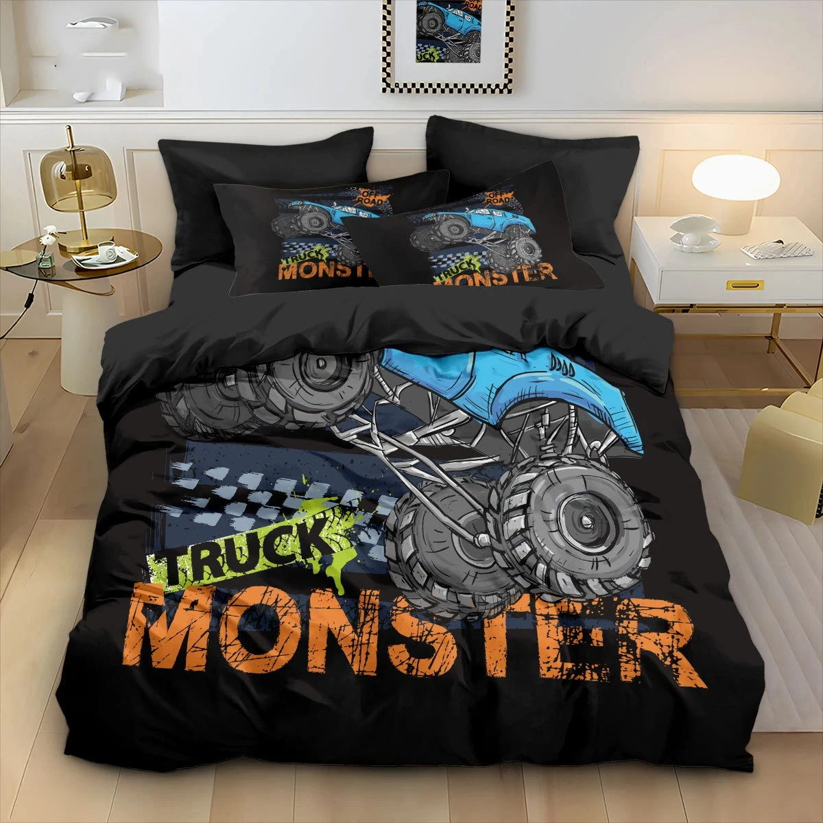 

Catroon Monster Bedding sets Monster Truck Duvet Cover Soft Quilt Cover and Pillowcases for Teens Single Double