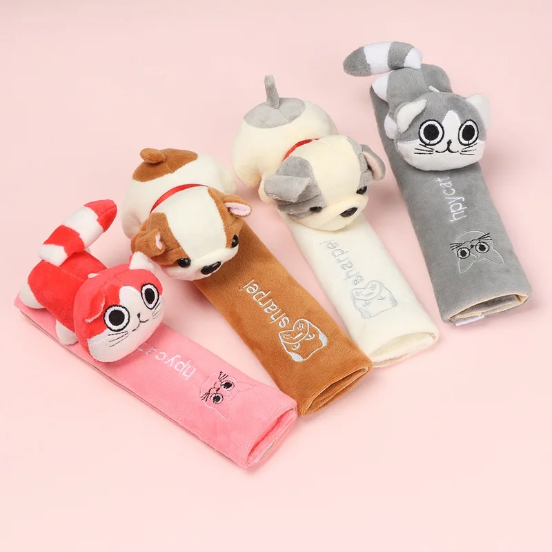 Cute Doll Car Seat Strap Belt Cushion Cover Stuffed Plush Animal Travel Pillow Car Safety Belt Toy Pet Protect Shoulder for Kids