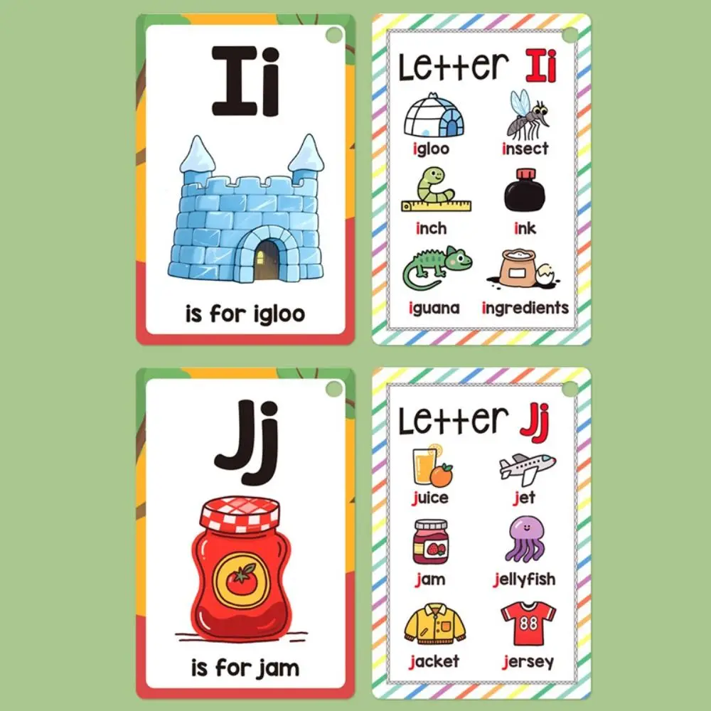 26 Letters English Alphabet Cards A-Z Cards with Pictures Montessori Learning Cards Colorful Design 156 Words