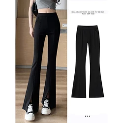 Women High Waist Baggy Slit Flare Pants Lady Casual Fitness Formal Bell Bottom Trousers Female Fashion Grunge Black Loose Slacks