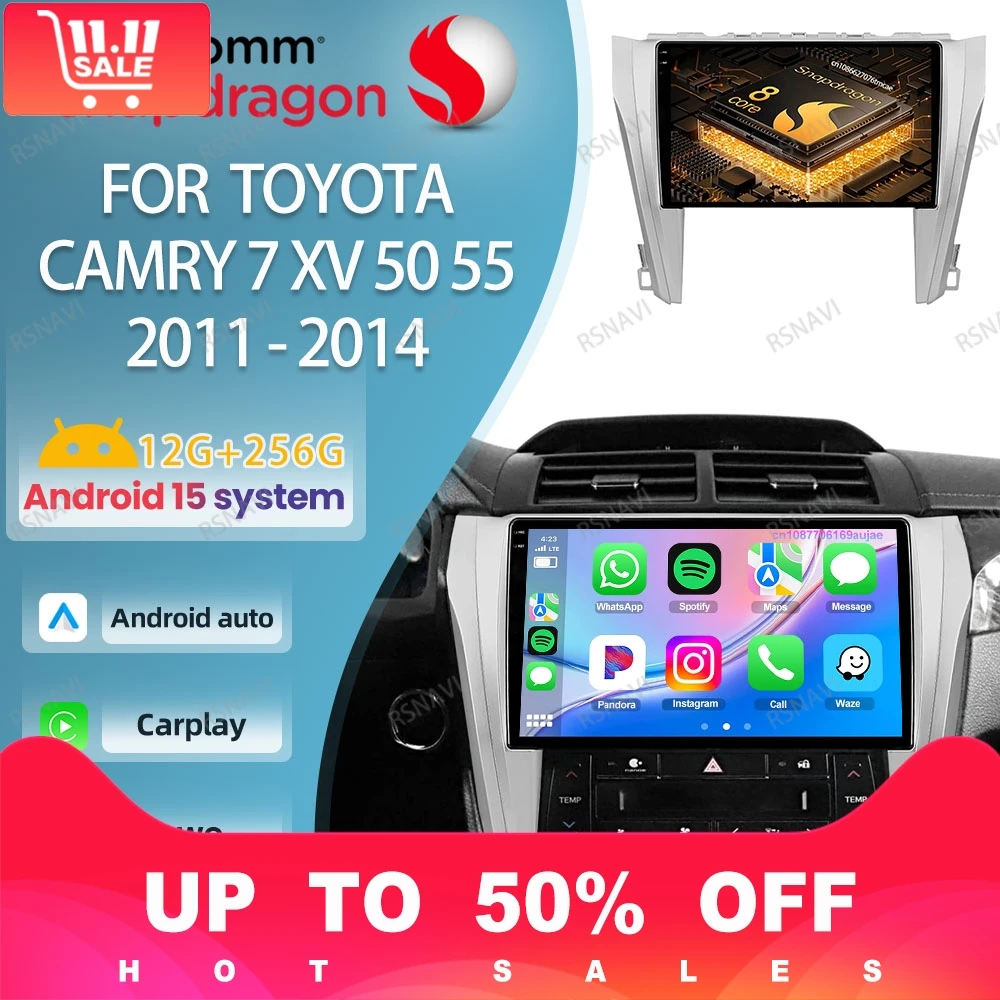Автомобильное радио Android 15 для Toyota Camry 7 XV 50 55 2011-2013, 2014 Qualcomm NO 2DIN Carplay BT Systems DVD, авторадио Snapdragon