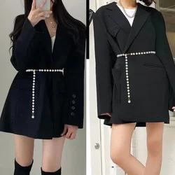 Vintage Elegant Women Imitation Pearl Waist Chain Korean Fashion Sweet Style Waist Chain Belt for Ladies Dress Skinny Waistband