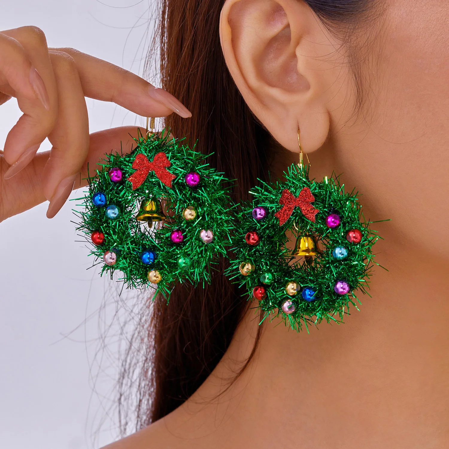 Kreative Grüne Farbe Weihnachten Girlande Bogen Glocke Anhänger Ohrringe für Frauen Mode Weihnachten Baum Ohrringe Neue Jahr Ohr Schmuck Geschenk – Detail 8