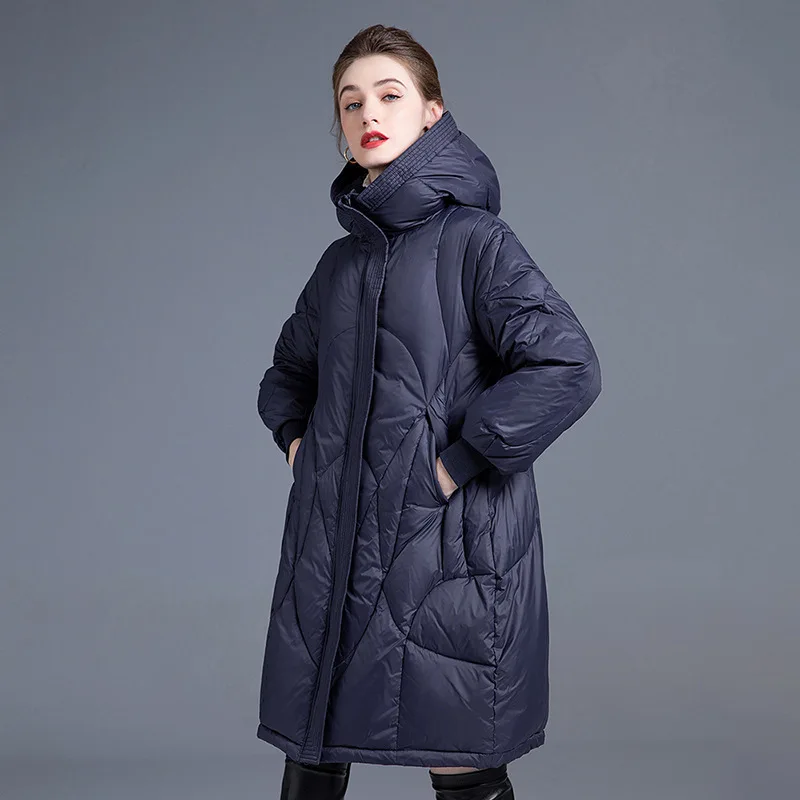 K1688 Advanced down jacket for women 2024 new winter long hooded casual fashion show loose coat