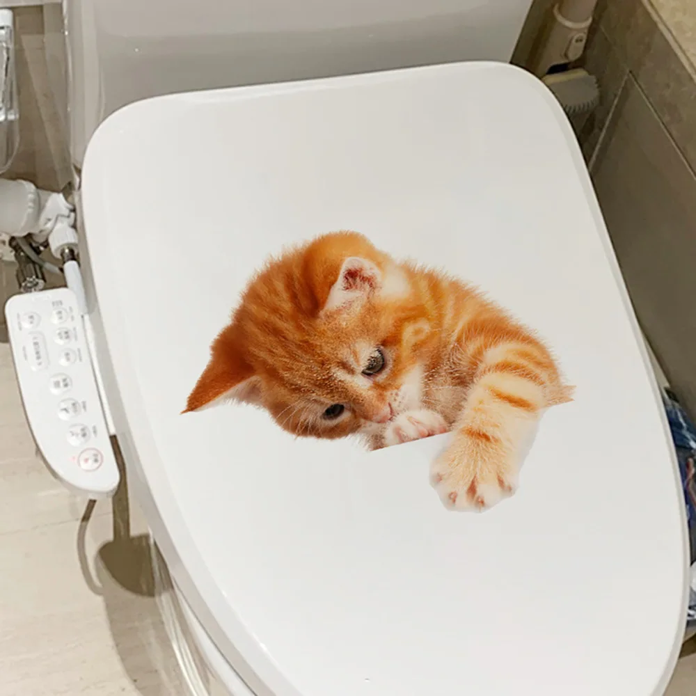 M525 Cute Pet Cat Toilet Sticker Bathroom Toilet Cover Sticker Wall Stickers Animal Wc Fun For Home BathRoom Decoration